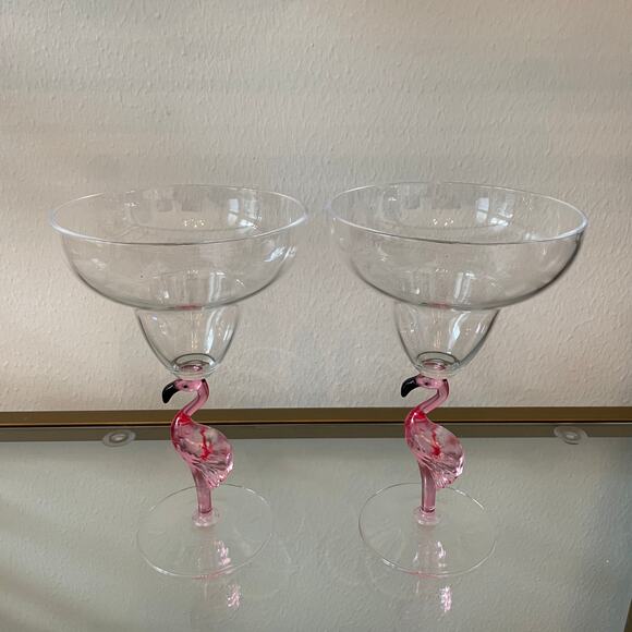 Novogratz Acrylic Pink Flamingo Pitcher & Stemmed Margarita Glass Set of 4 NEW - Picture 12 of 16